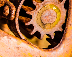 The industrial geometry of horse-drawn equipment still retains its power and beauty.