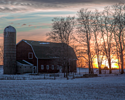 The light wanes over this tranquil rural setting.