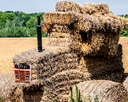 A farmer with too much time on his hands created this hay-bale tractor for passersby to enjoy.