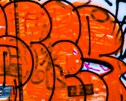 Graffiti on the side of a truck in Rome sizzles with sensual orange.